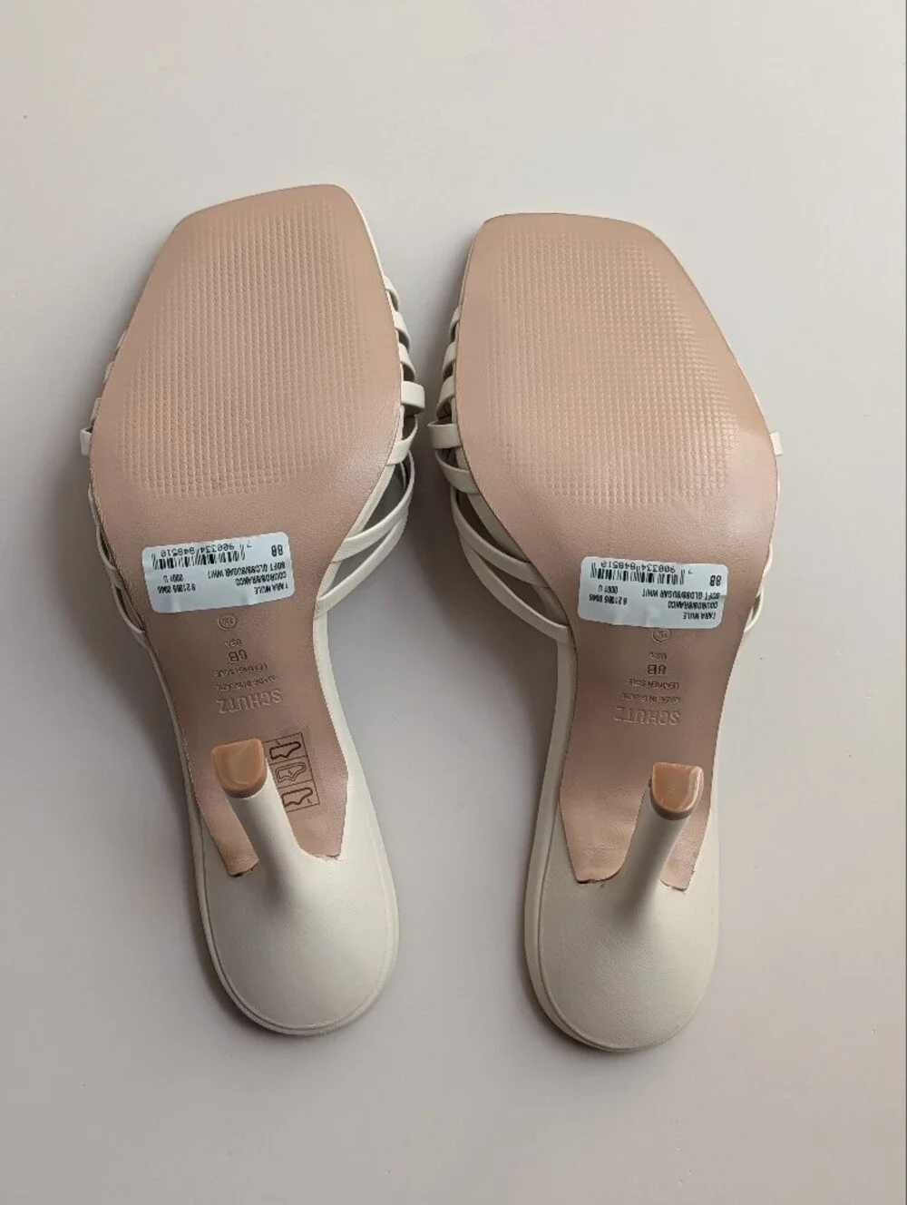 SCHUTZ Tara Leather Mule Sugar White Woven Stiletto Heels Size 8 NWT